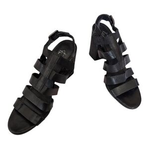 Franco Sarto Black Multi-Strap Block Heel Sandals